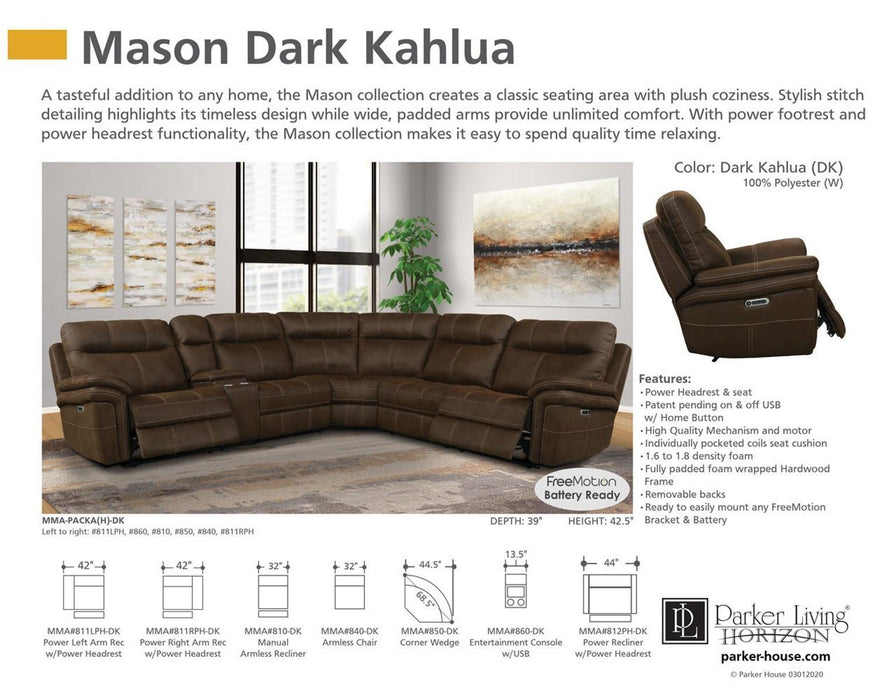 Parker House Mason Power Left Arm Facing Recliner in Dark Kahlua