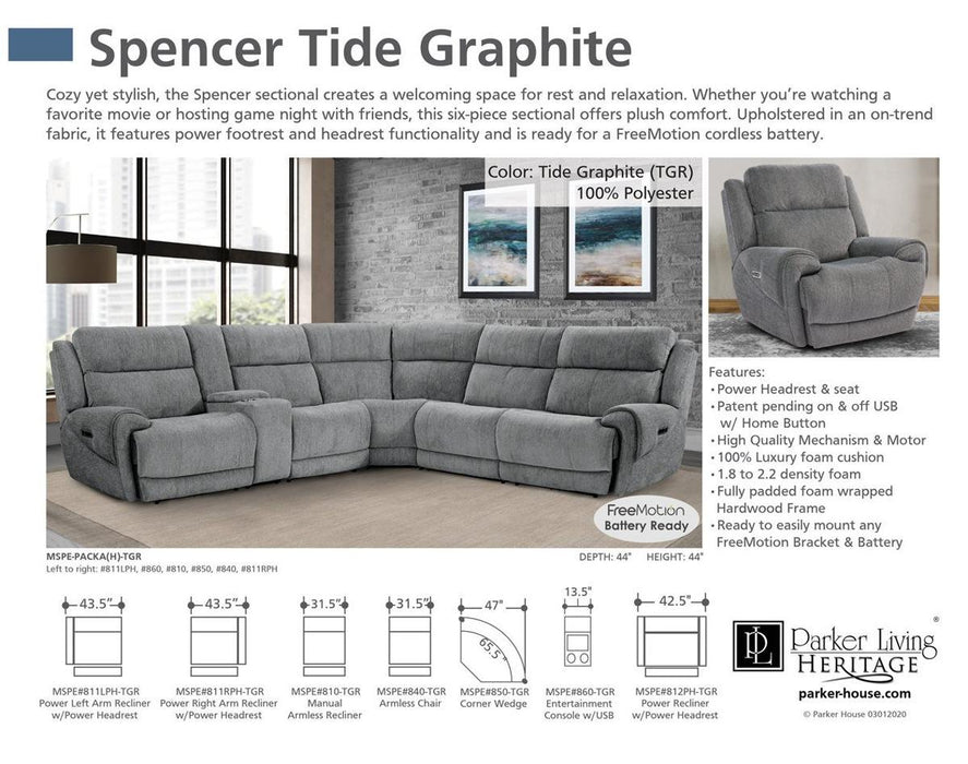 Parker House Spencer Armless Recliner in Tide Graphite